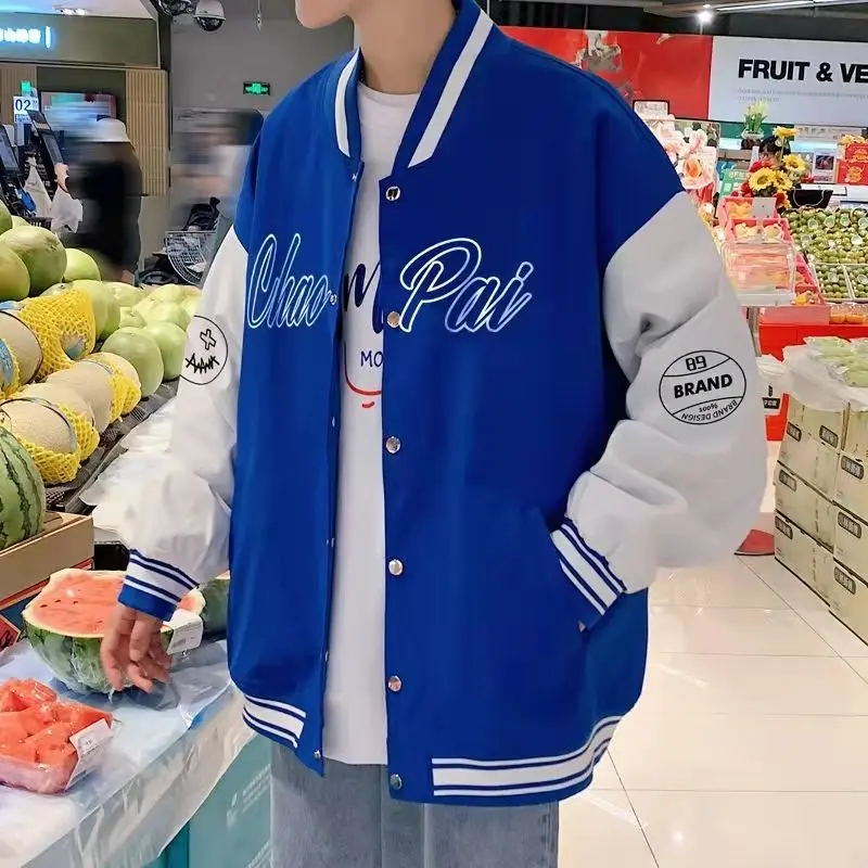 

Spring and Autumn Baseball Jacket Men's Tide Brand Fried Street Loose European and American Couples Klein Blue Jacket Women