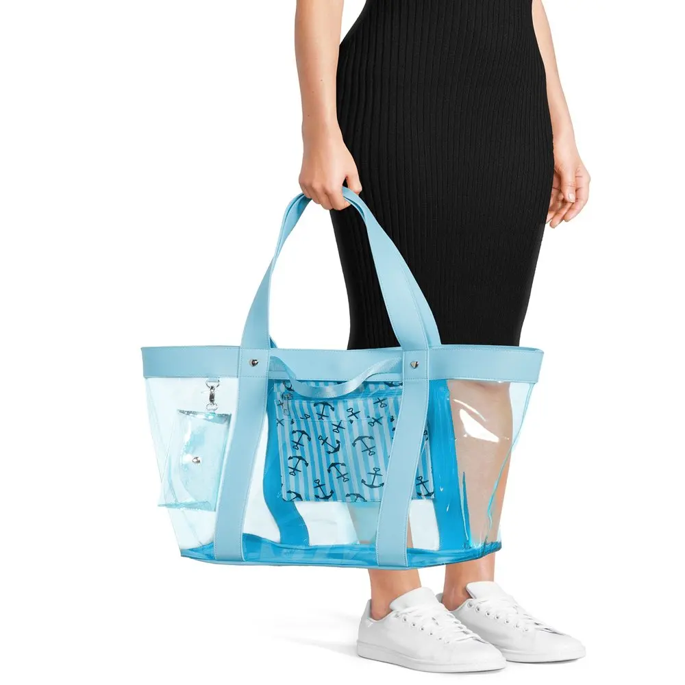 Women`s Vinyl Beach Tote with Removable Glasses Case  Blue