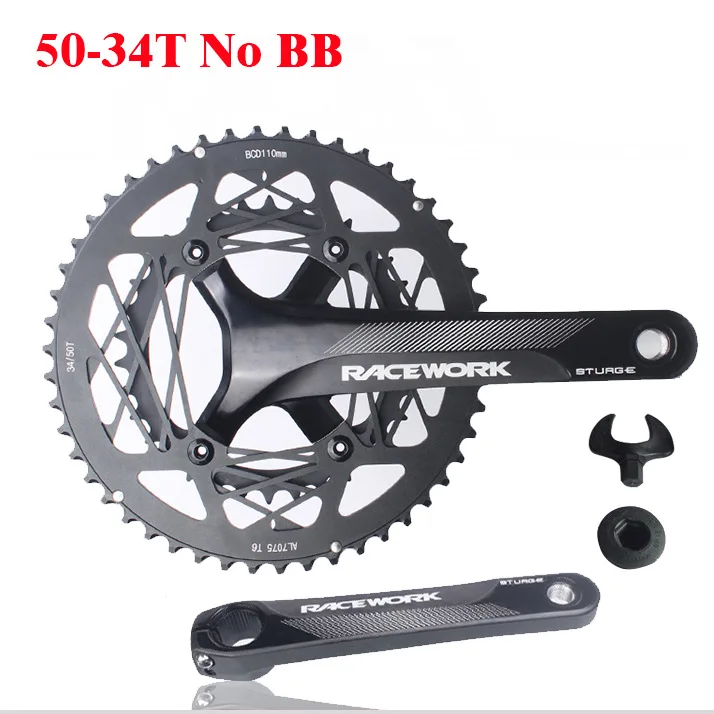 

RACEWORK Road Bike Crankset 22 Speed 110BCD Hollow Double Sprockets 170mm 50-34T 53-39T Bicycle Crank Chainring With BB Top