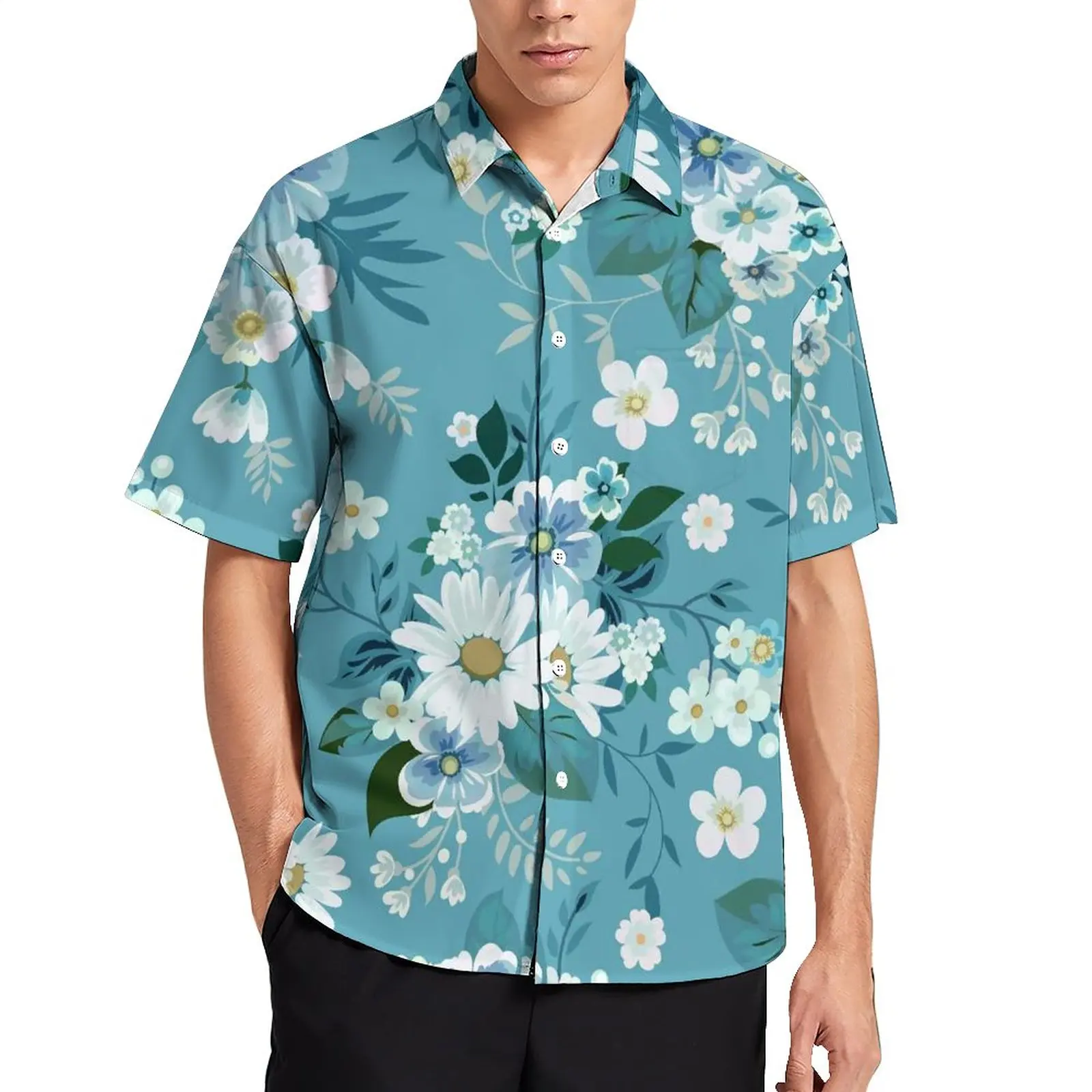 

Fashion Daisies Casual Shirt Floral Daisy Print Vacation Loose Shirt Hawaii Vintage Blouses Short Sleeve Oversized Clothing