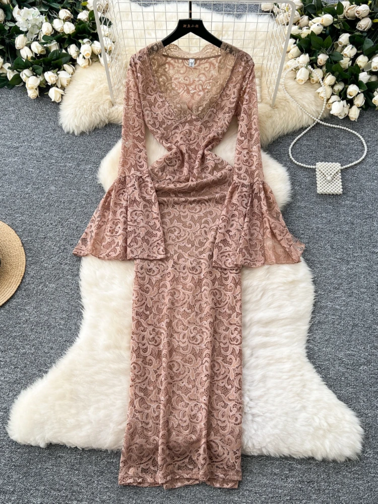 Женское сексуальное вечернее платье весна-лето v-образный вырез расклешенные