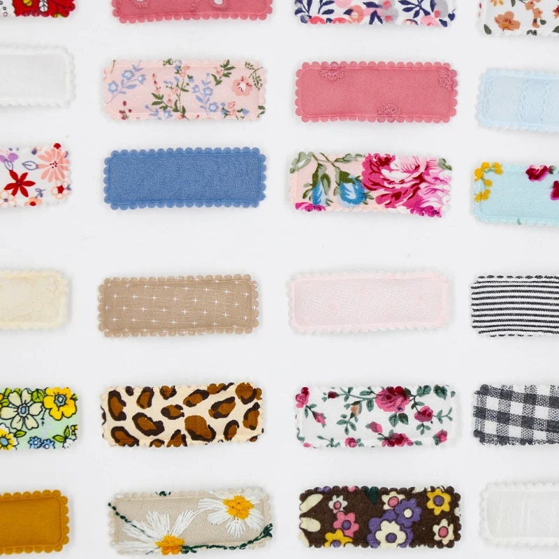 

6Pcs Kids Baby Rectangle Small Hair Clips Sweet Floral Cloth Cover Barrette