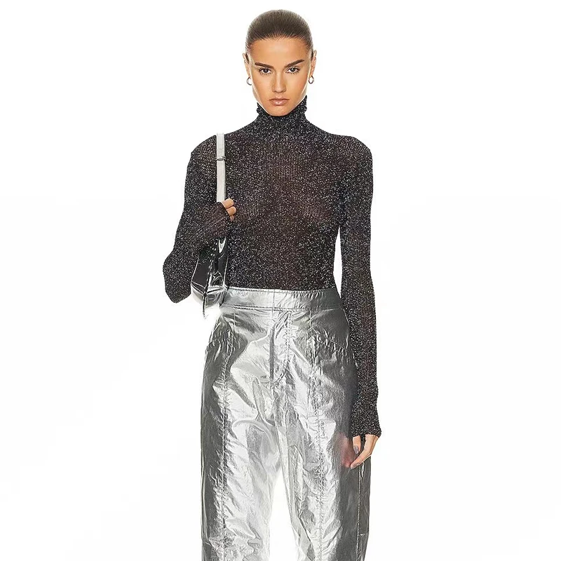 

2023 New Autumn and Winter Knitted Bottom Shirt High Neck Sexy Peplum Sweater High Quality Women's Tops y2k