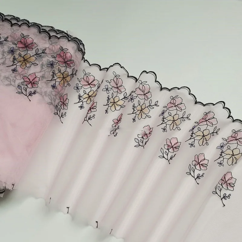 

14 ярдов, розовая сетка, тюль, декоративная ткань с вышивкой, Цветочная вышивка, кружевная ткань для бюстгальтера