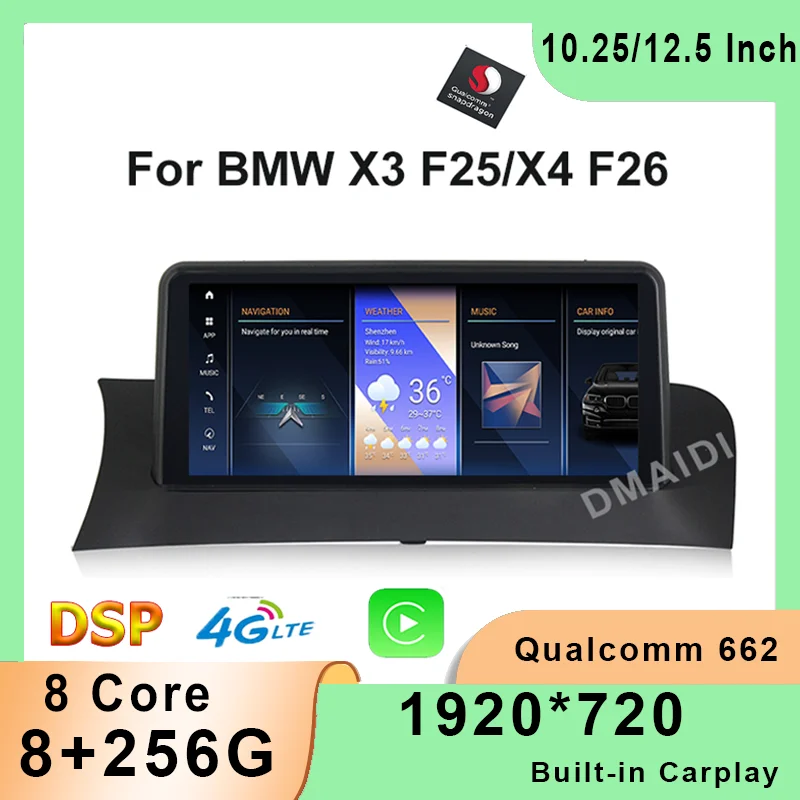 

For BMW X3 F25 X4 F26 12.5"/10.25inchs Android12 8G+256G Snapdragon ID8 Car Multimedia Player Headunit GPS Navigation Autoradio