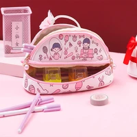 cute double zipper double three layer pencil case style simple stationery box portable large capacity girl heart stationery