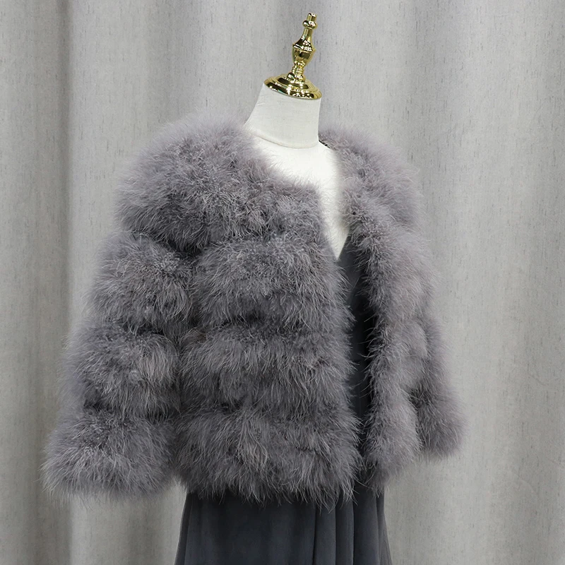 Turkey fur women's fur coat short leather design with cotton lining for warmth, hand sewing can be customized
