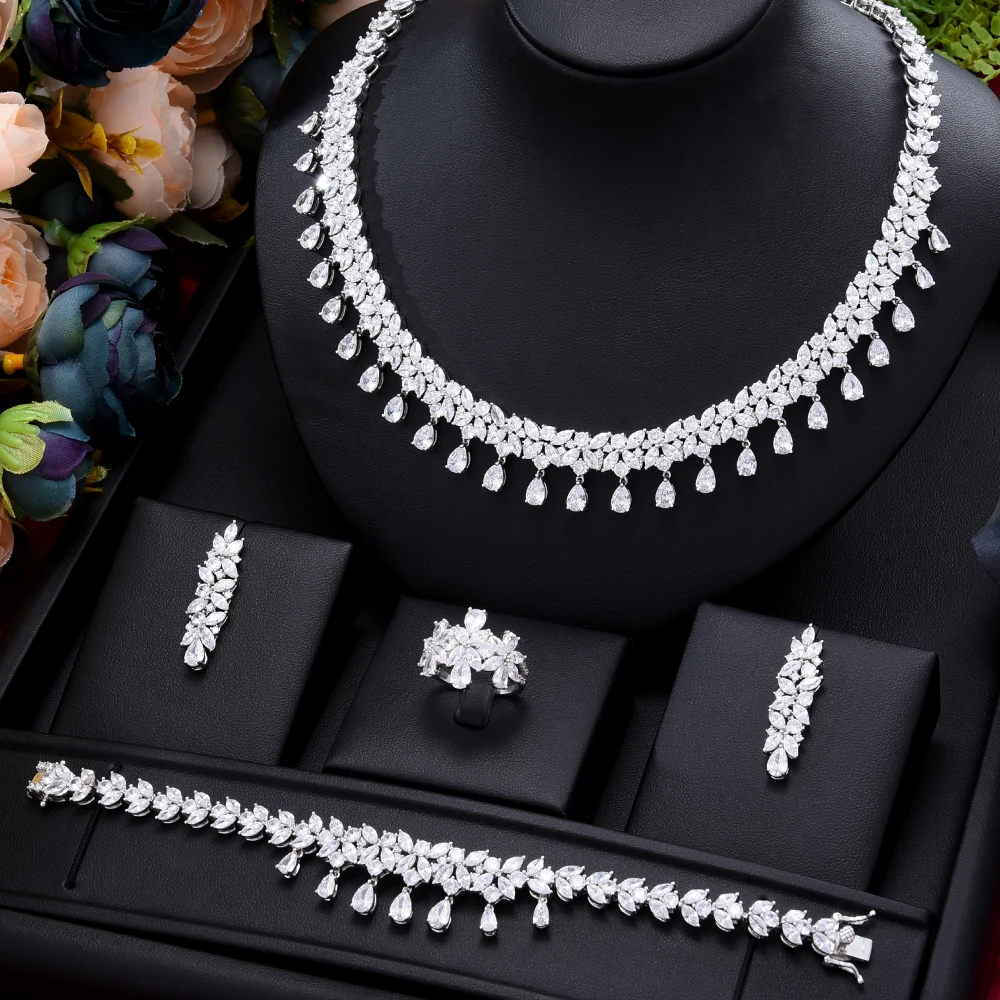 

Siscathy Fashion Luxurious Zircon Sweet Necklace Wedding Jewelry Set For Women Female Party Dinner Dress Accessory Jewelry Gift