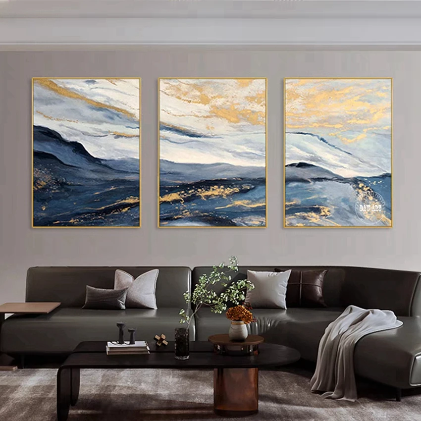 

Три панели настенное искусство золотая фольга масло на холсте