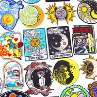 sun patch moon gril embroidered iron on patches for clothing stickers space van gogh badges sew on patches on clothes stripes