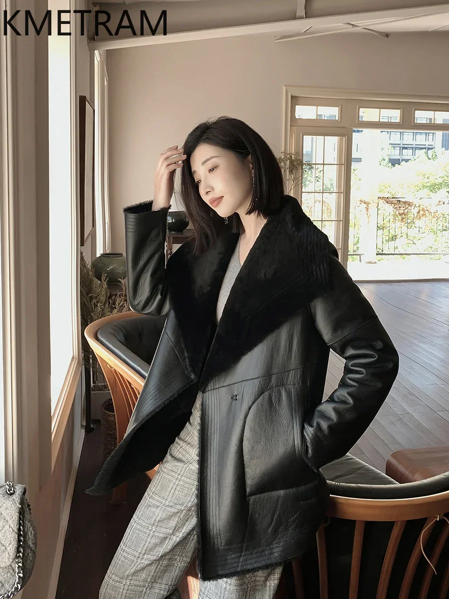 Куртка из натурального овчины зимние черные кожаные куртки женская шуба