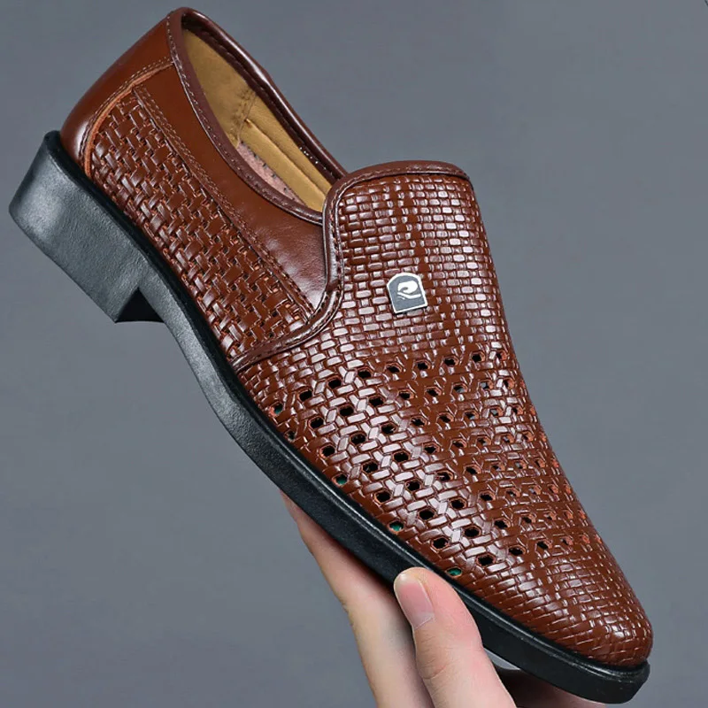 

Men Formal Shoes Summer Cutout Breathable & Brand Wedding Dress Shoes Men Genuine Oxford Leather Business Casual Shoes