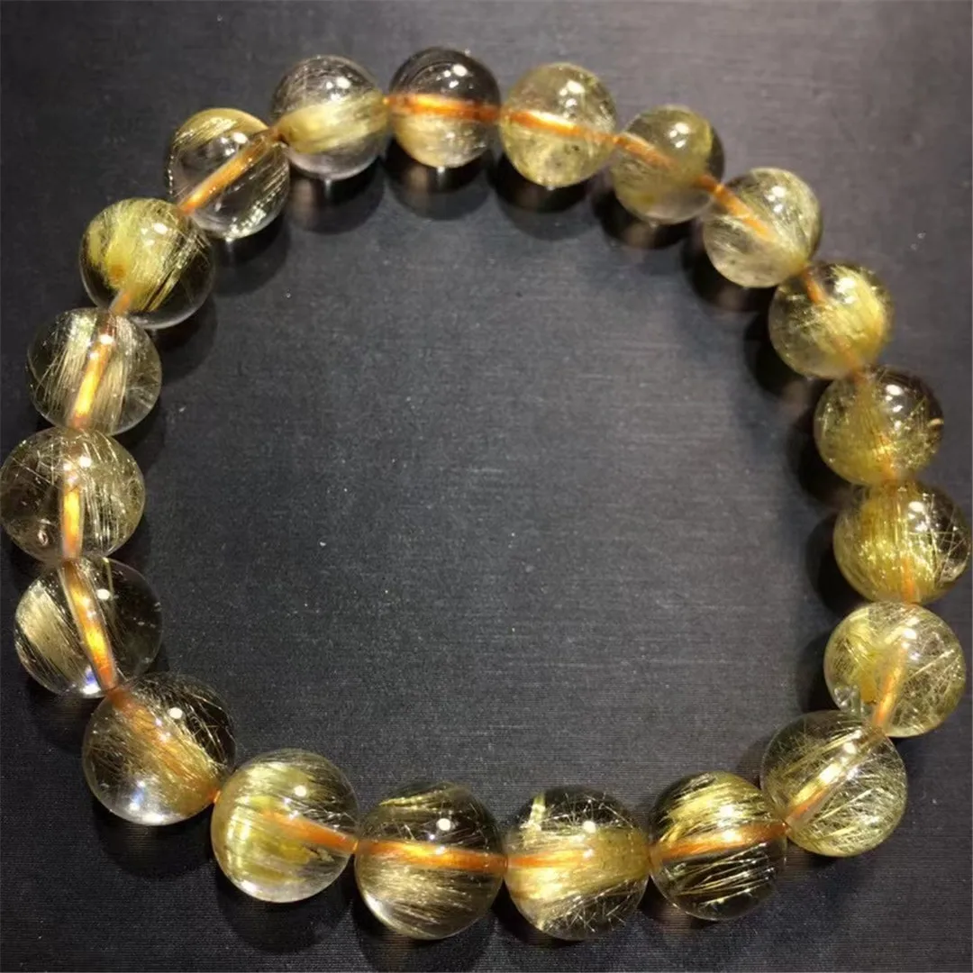 

9 мм натуральные золотые волосы рутилированный кварцевый браслет ювелирные изделия для женщин мужчин богатство красивый подарок искусственные бусины нитки AAAAA