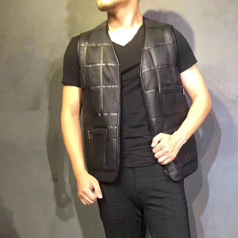 

Мужской зимний цельный жилет из 2023 натуральной кожи с мехом и шерстью