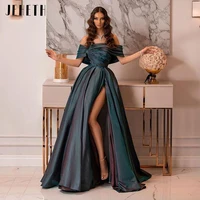 jeheth sexy one shoulder satin evening dress pleated side slit prom gowns formal party fashion off shoulder a line floor length