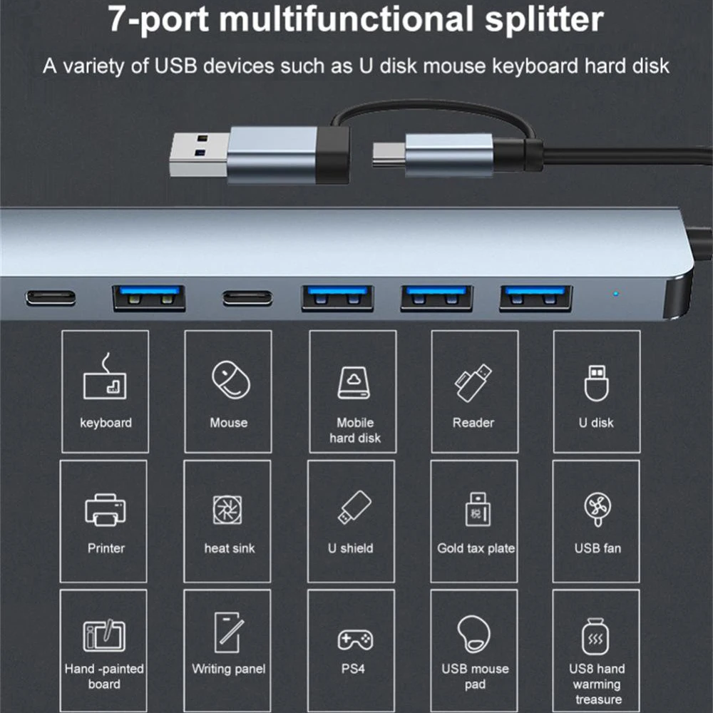 USB C HUB 7 Port Multi USB Splitter USB 3.0 HUB Type C to USB OTG Adapter USB Dock Station with PD SD TF For Xiaomi Macbook Pro images - 6