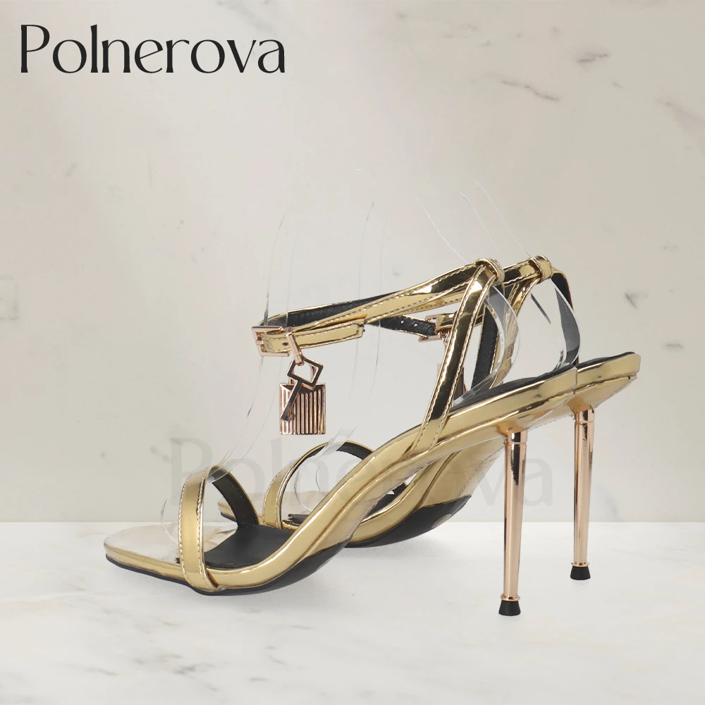 Metallic Lock Luxurious Sandals Designer Style Summer Shoes Round Toe Gold Leather Women Shoes New Arrival Custom Color Sandals