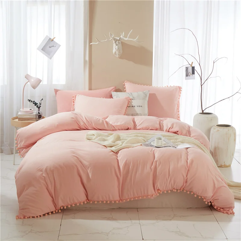 

American Size Furball Tassel Duvet Cover Set Luxury King Queen Size Bedding Set Twin Full Quilt Covers Bedding Set