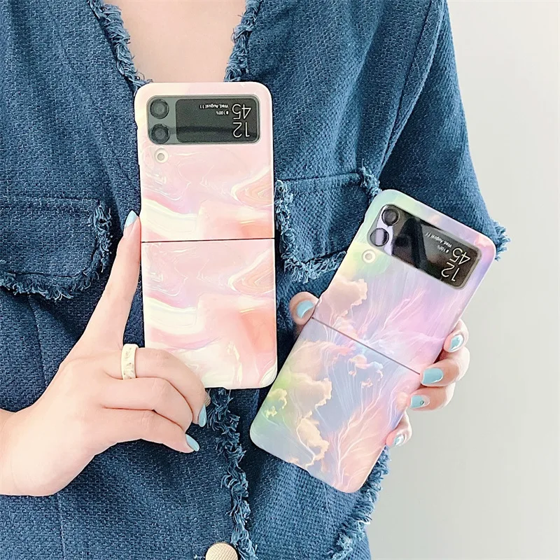 

Colorful Aurora Phone Case for Samsung Galaxy Z Flip 3 5G Hard PC Back Cover for ZFlip3 Case Protective Shell