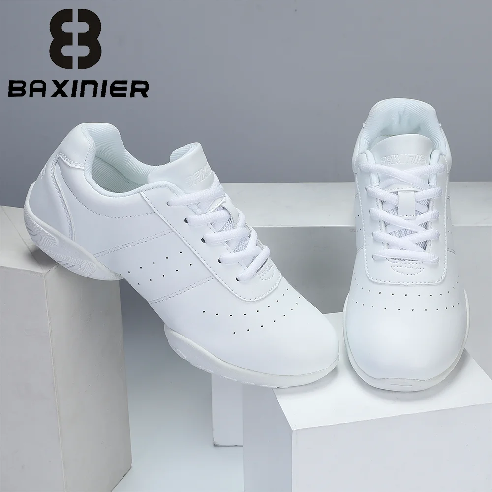 Фото BAXINIER белые танцевальные кроссовки для девочек, детская тренировочная обувь для тенниса, молодежная обувь для соревнований, легкая мягкая поддержка №1