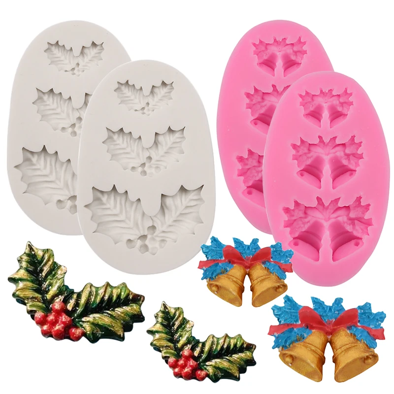 

Holly Leaf Bell Christmas Silicone Mold Baking Cake Decoration Tools Chocolate Soap Flower Candle Mould DIY Kitchen Accessories