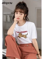 mishow 2022 summer womens t shirts short sleeve korean loose 100 cotton tees round neck cartoon tiger printing tops mxb28t0488