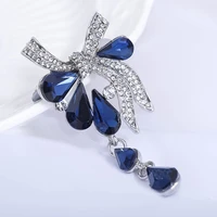 new blue bow crystal brooch luxury noble court retro full rhinestones pin flower corsage wedding accessories