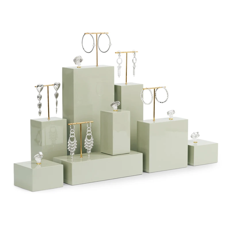 Oirlv Minimalism Gloss Lacquered Solid Wood Ring Bracelet Square Holder Earring Pendant Jewelry Organizer Display Set