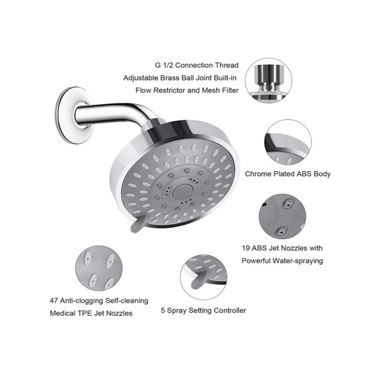 

2 шт. насадка для душа высокого давления, 5 режимов, насадка для душа с регулируемым шарниром