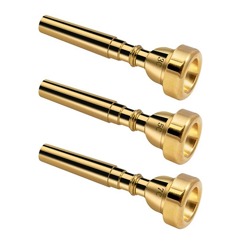

3 Pack Trumpet Mouthpiece Accessories Brass Trumpet Mouthpiece Set 3C 5C 7C Trumpet For Beginners (Gold)