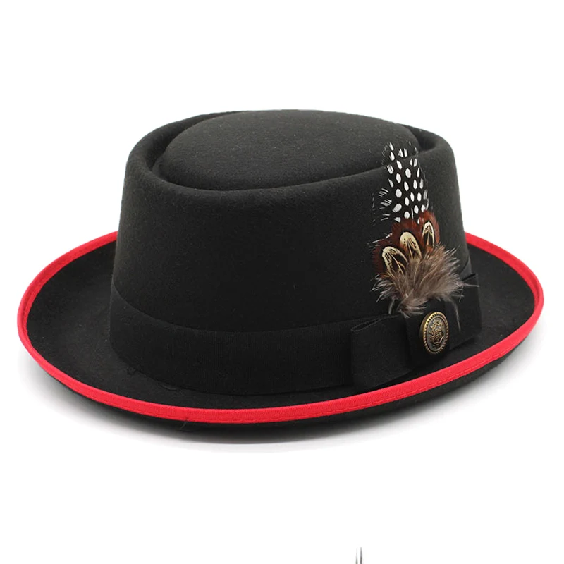 

Print Felt Fedoras Hats With Artificial Feather For Women Elegant Colorful Wide Brim New Style Church Derby Top Hats Men Panama