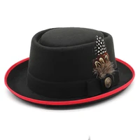print felt fedoras hats with artificial feather for women elegant colorful wide brim new style church derby top hats men panama