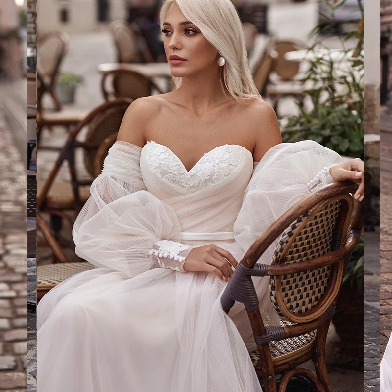 Женское винтажное свадебное платье элегантное фатиновое с пышными рукавами