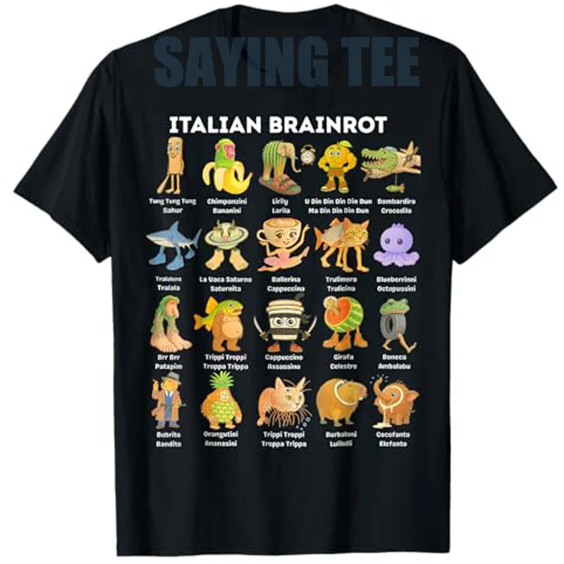 Фото Итальянская футболка Brainrot Meme, забавная футболка с юмором и животными Brainrot, футболка с рисунком комиксов Y2k, модная футболка для мальчиков с короткими рукавами, блузки №1