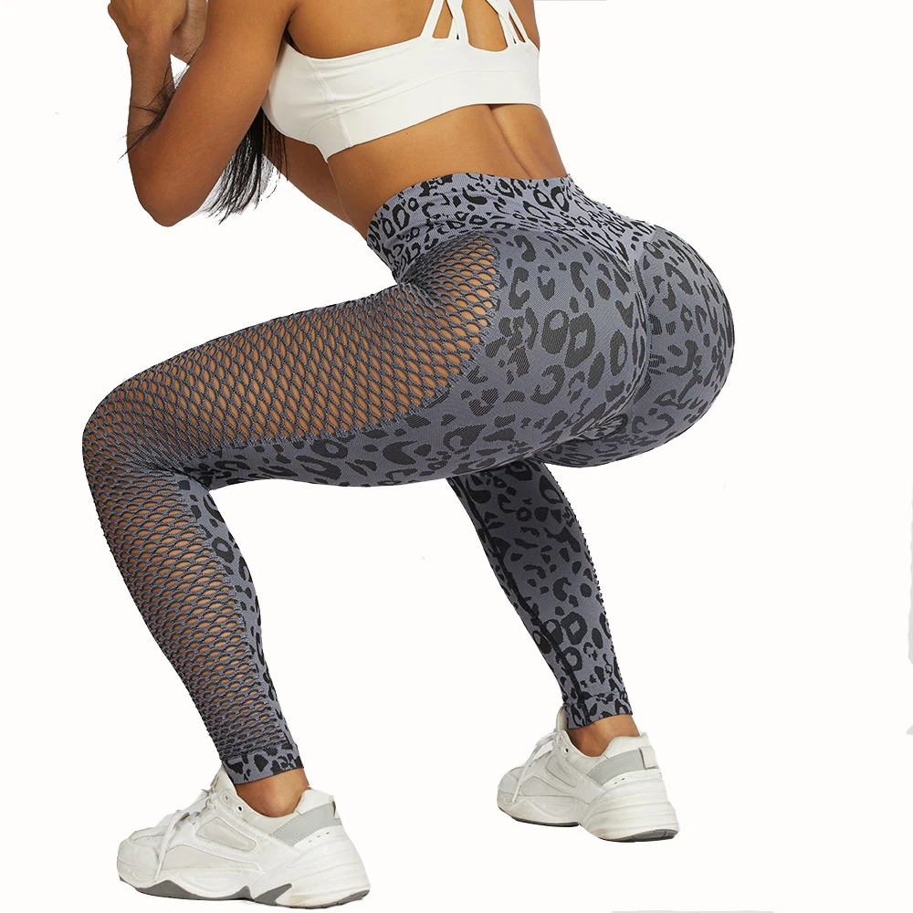 Seamless Leopard Print Leggings Women High Waist Hollow Yoga Pants Workout Fitness Push Up Sexy Leggins Elastic Skinny Trousers