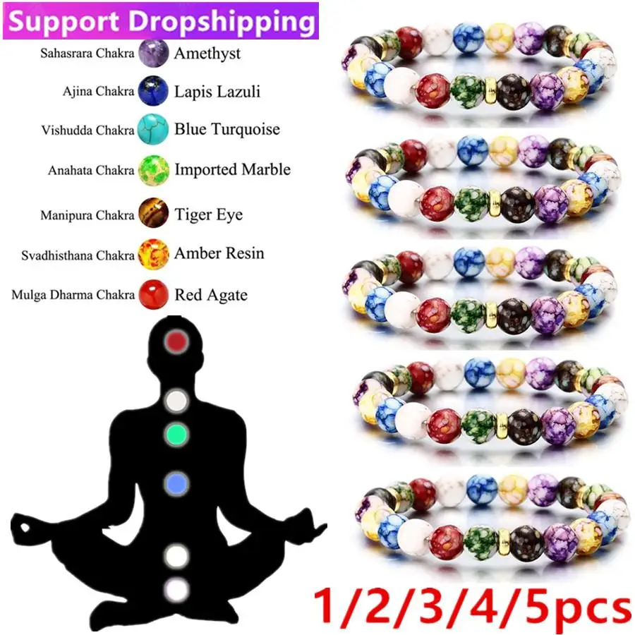 

Партия 7 Чакр рейки лечебный камень браслет йога баланс энергии вулканические камни бусины ручной работы ювелирные изделия браслеты из бис...