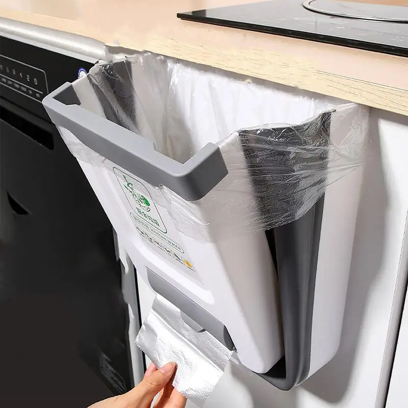 Кухонная складная корзина для мусора бытовая настенная подвесная большая