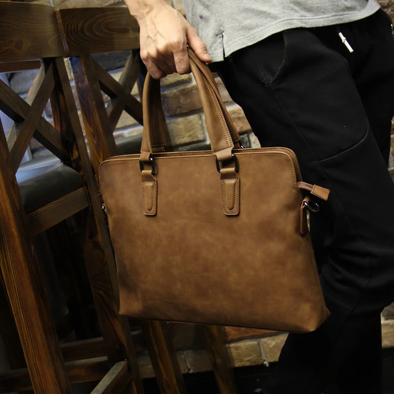 

Leather Briefcase Bag Bag Bags Men Man Leather Tote Briefcase Pu Horse Bags Vintage Travel Men's Business Brand Laptop Men Crazy