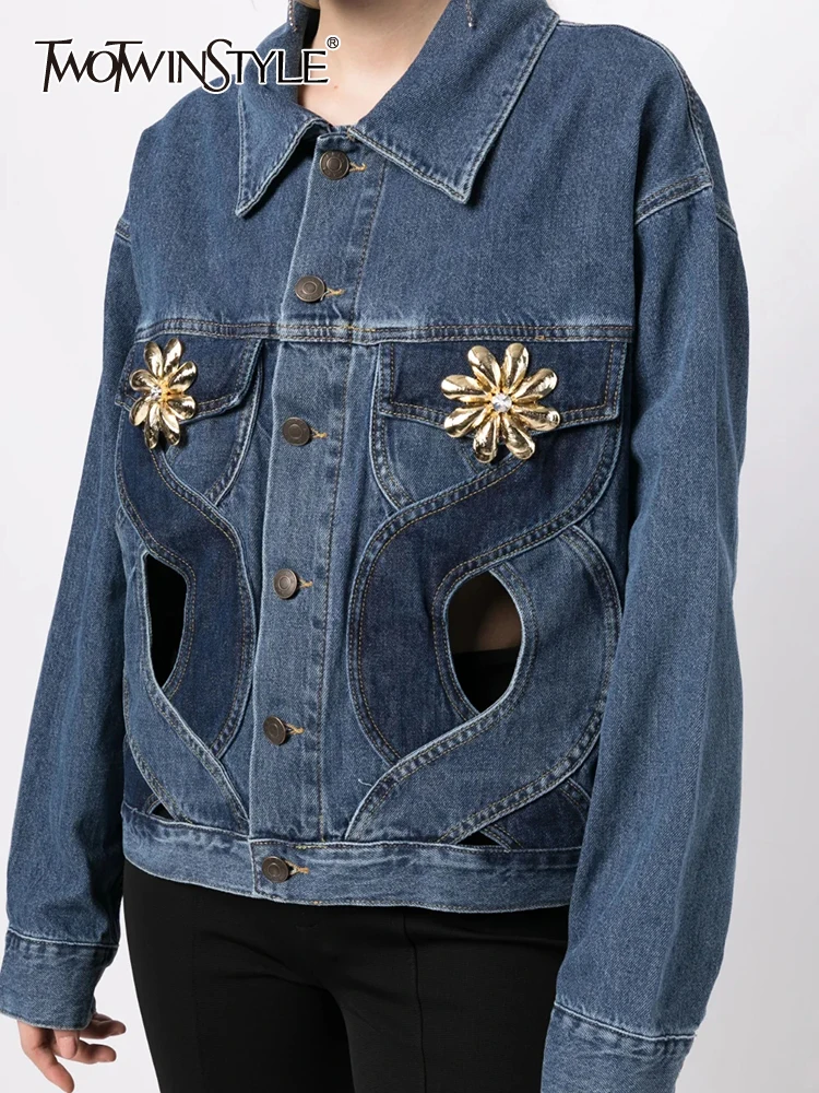 

Женская ажурная куртка TWOTWINSTYLE, белая винтажная куртка составного кроя с отложным воротником, длинными рукавами и цветочным принтом на лето 2019