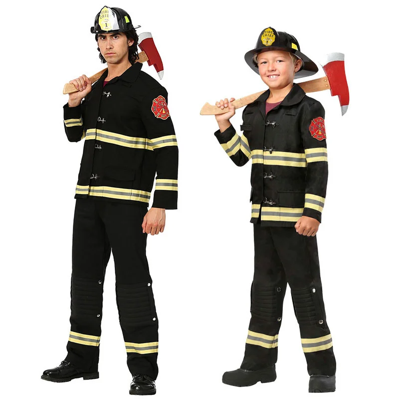

Halloween Children's Day stage performance Adult children's black firefighter rescue team uniform costume