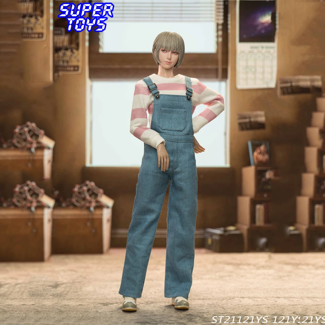 

SUPERTOYS ST21121YS 1/6 повседневная одежда свободная полосатая футболка нагрудник джинсы костюм для 12-дюймовой женщины солдат экшн-фигурки Куклы