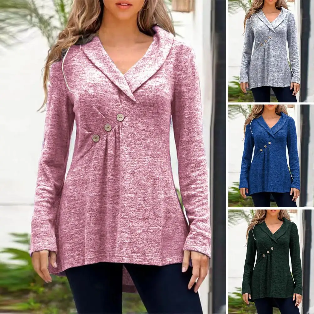 Осенняя женская блузка с отложным воротником пуловер длинным рукавом и