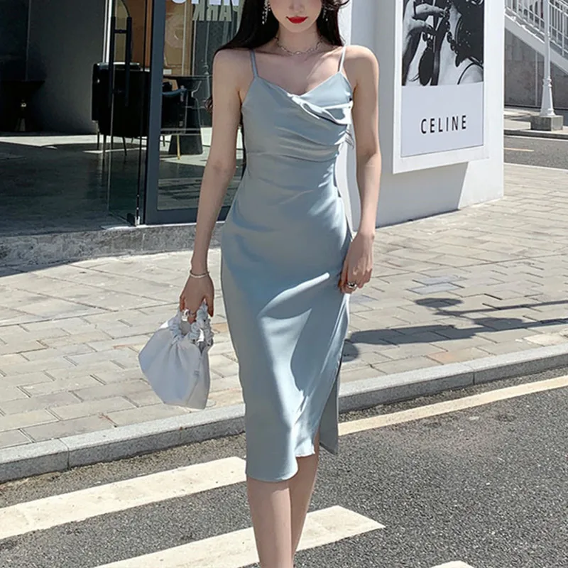 

Высококачественное атласное платье, платье миди, элегантное платье 2022, сексуальное вечернее платье для женщин, шелковое платье