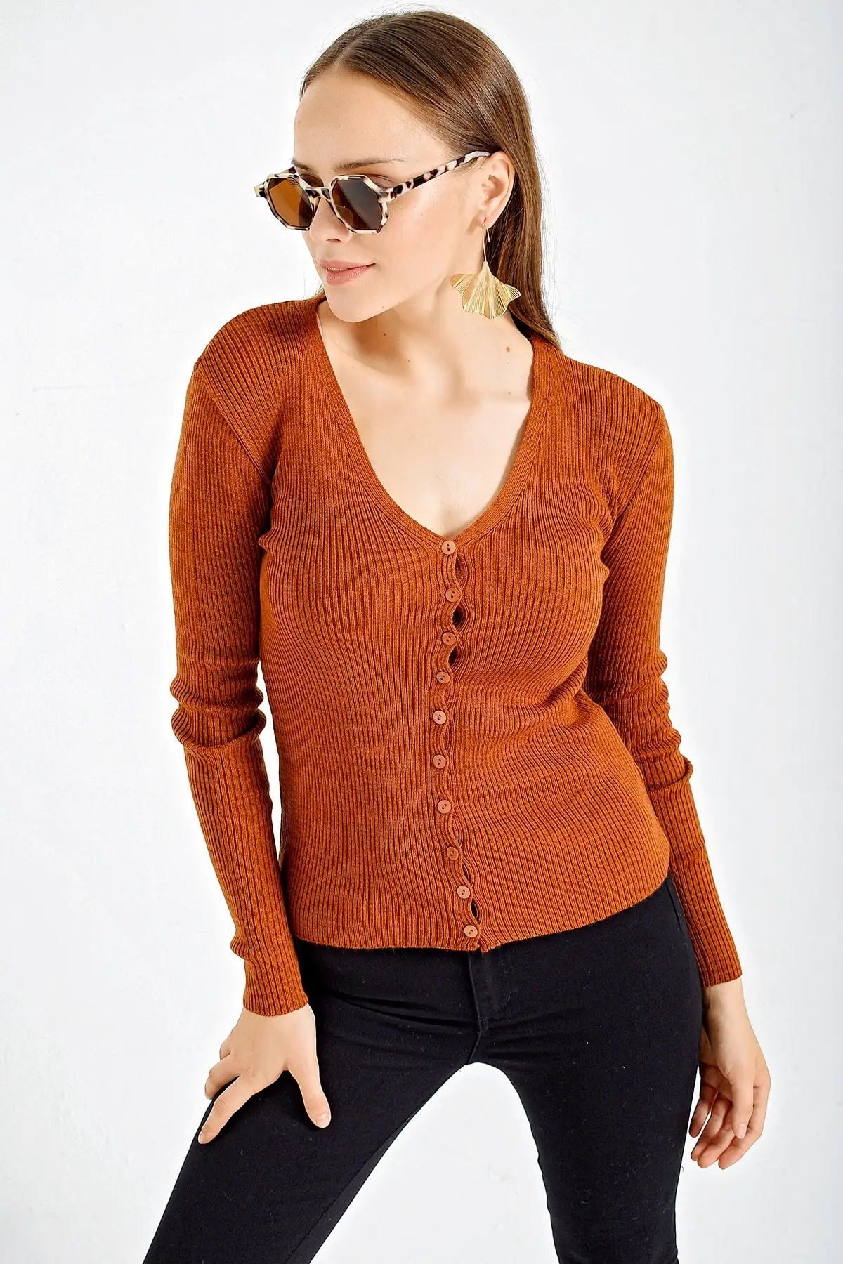 

Women's Cardigan 10297 Tile Button sportswear Casual Knitted Quality Fashion Cardigan Sweaters Loose Sweater Jumper