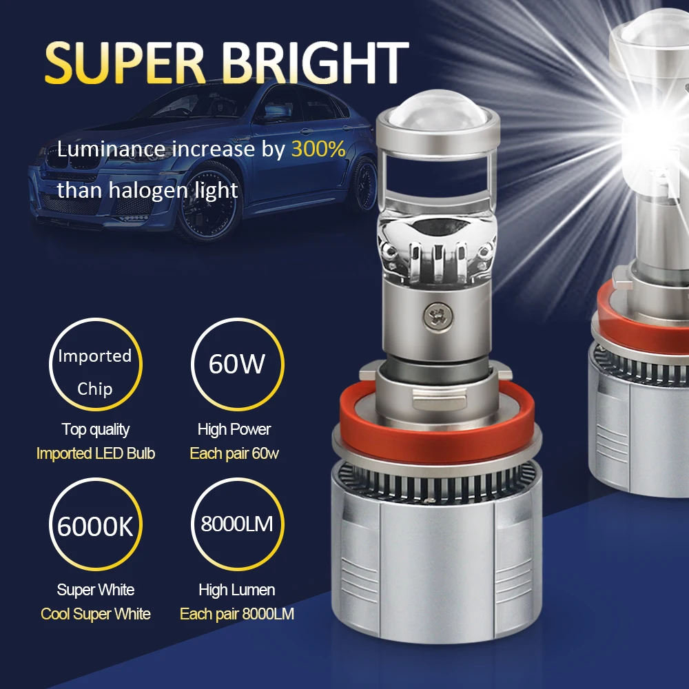 

Mini H4 LED Bulb Projector Lens Built-in Canbus Auto H7 H8 H9 H11 HB3 9005 HB4 9006 Bi-LED Lens Automobles Headlight Lamp 120W