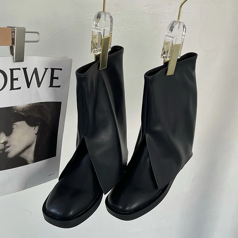 

Popular Fashion Women Knee-High Boots Party Casual Thick Heels Concise PU Leather Sqaure Toe Long Shoes Woman Newest Boots