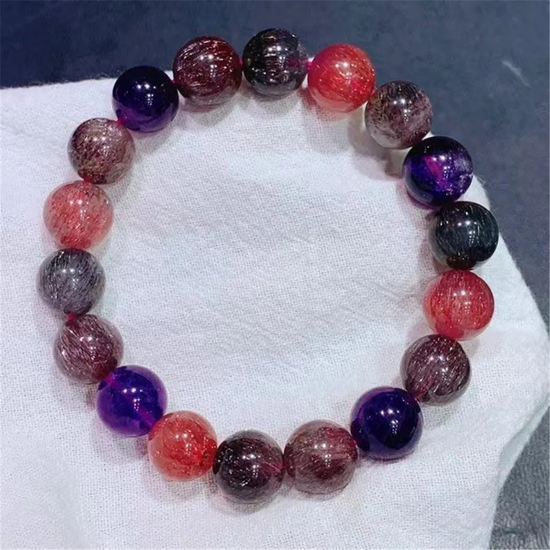 

11mm Natural Super Seven Melody Purple Rutilated Bracelet Jewelry For Women Men Wealthy Crystal Quartz Round Beads Strands AAAAA