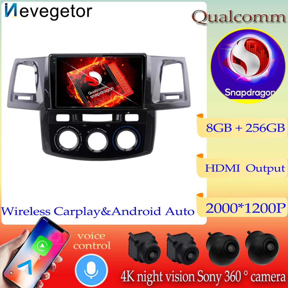 

Android13 Qualcomm For Toyota Fortuner AN50 AN60 HILUX Revo Vigo 2008 2014 Car Radio Multimedia Video Player GPS Navigation BT