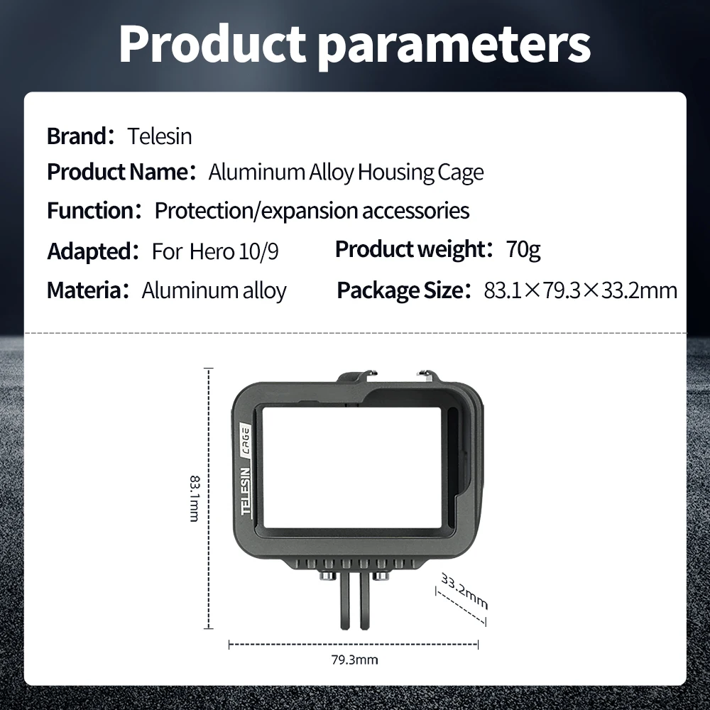 TELESIN Aluminium Alloy Frame Case For GoPro 9 10 11 Double Clod Shoe With Charging Port For GoPro Hero 9 10 11 Accessories