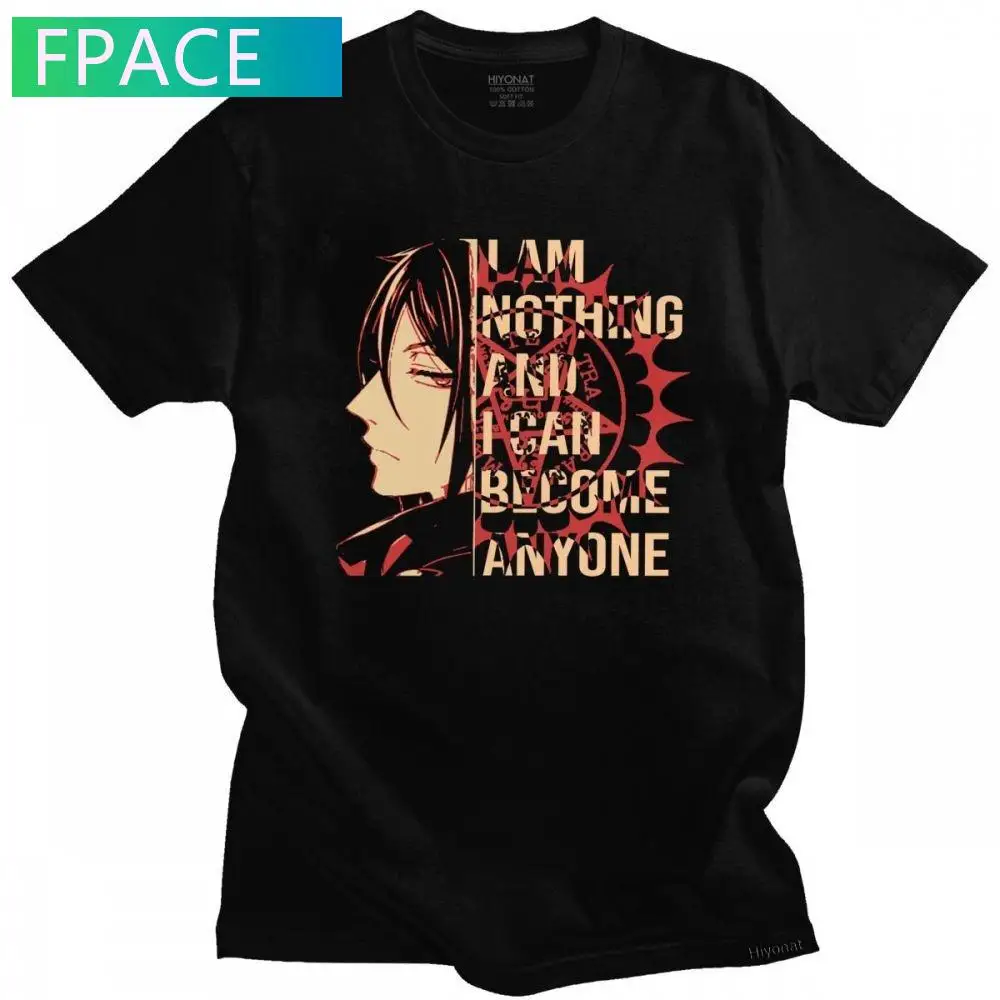 

Classic Mens Anime Manga T Shirt Black Butler T-shirt Short Sleeves Cotton Tshirt Printed Sebastian Michaelis Tee Tops Clothing